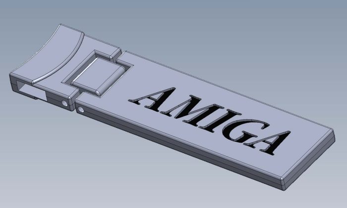Concept design of the Amiga Metal Keychain with detailed embossing
